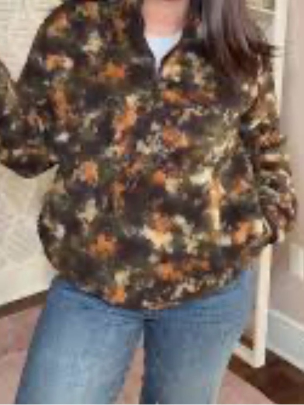 Old Navy Printed Sherpa Quarter-Zip Pullover Black & Orange Small